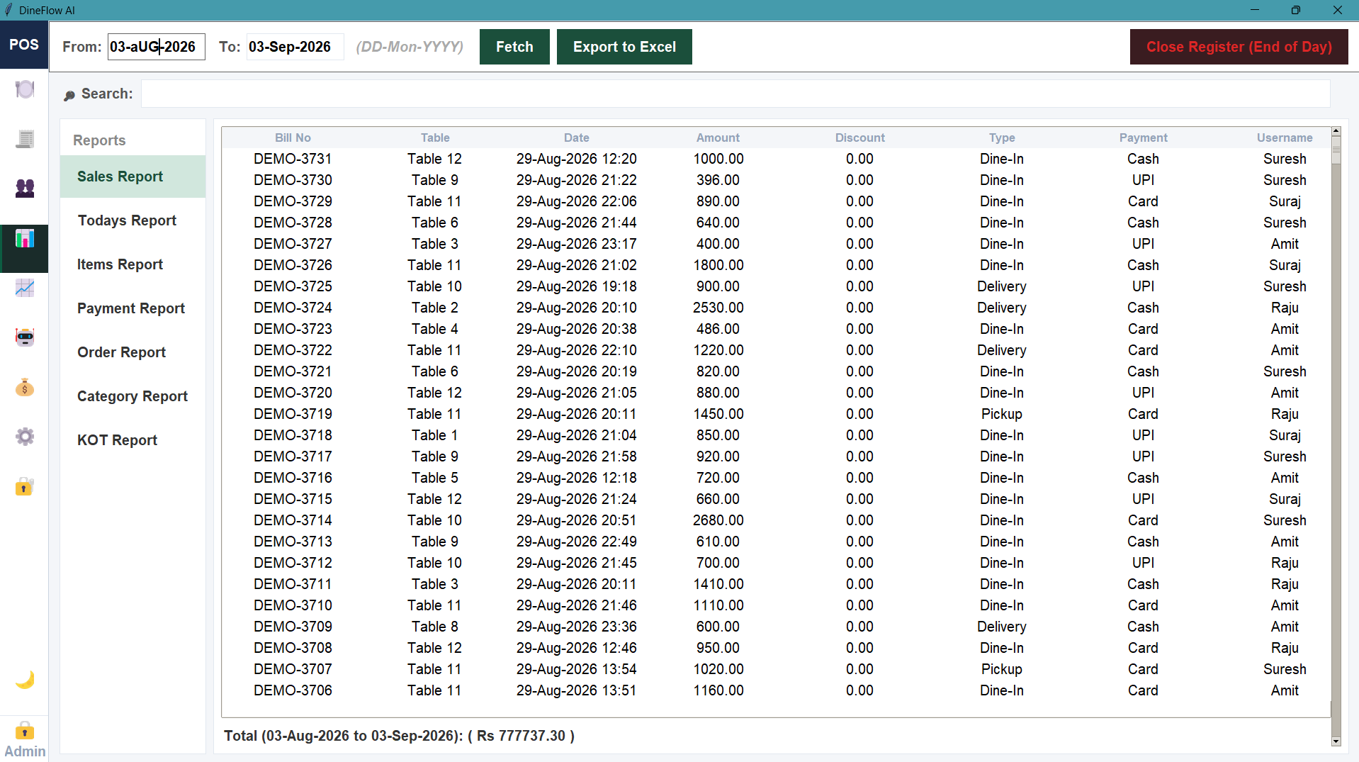 yBill AI Sales Reports and Date Filtering
