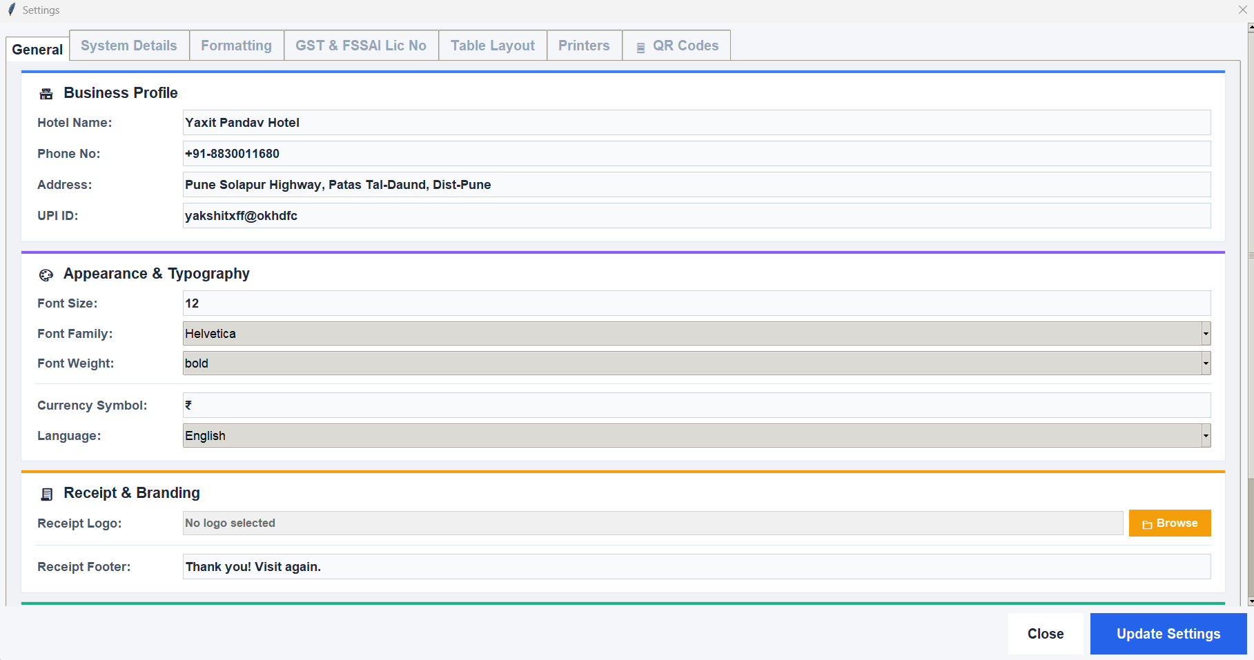 yBill AI System Settings and GST Configuration