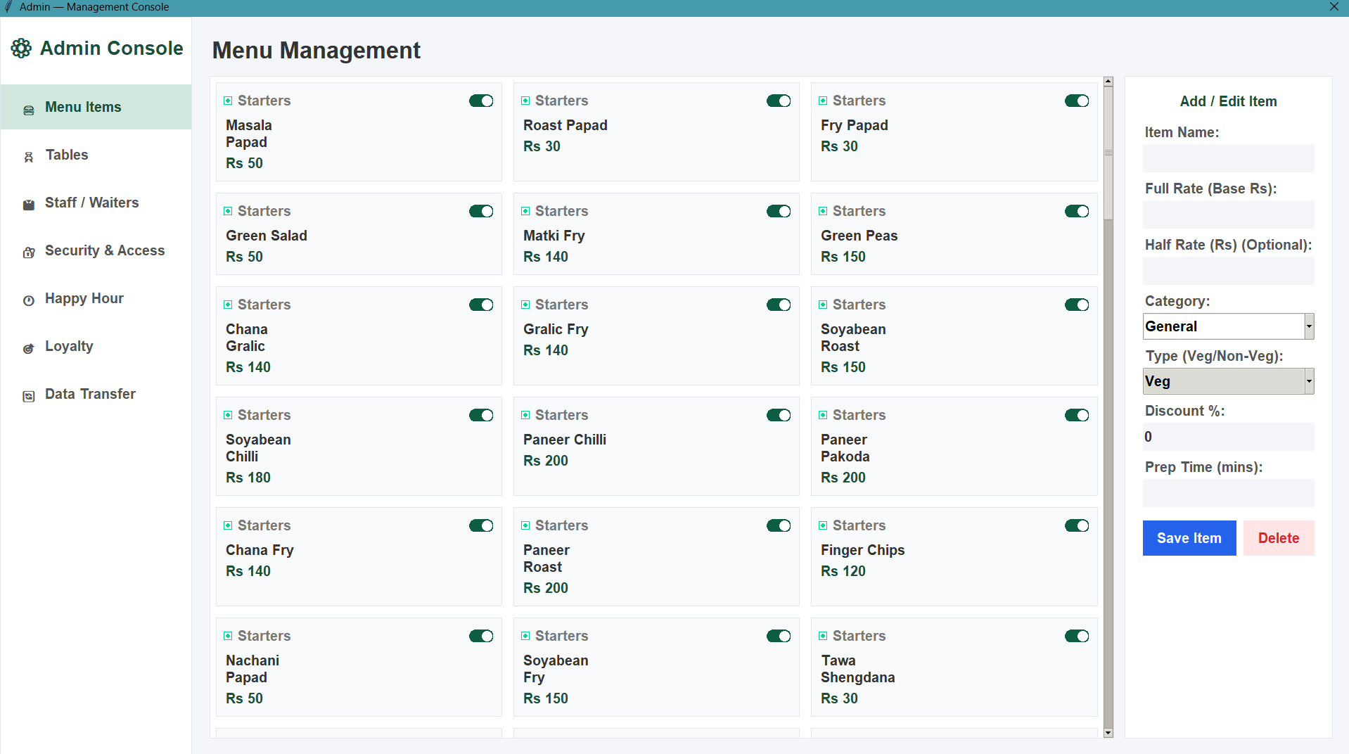 yBill AI Admin Menu Management