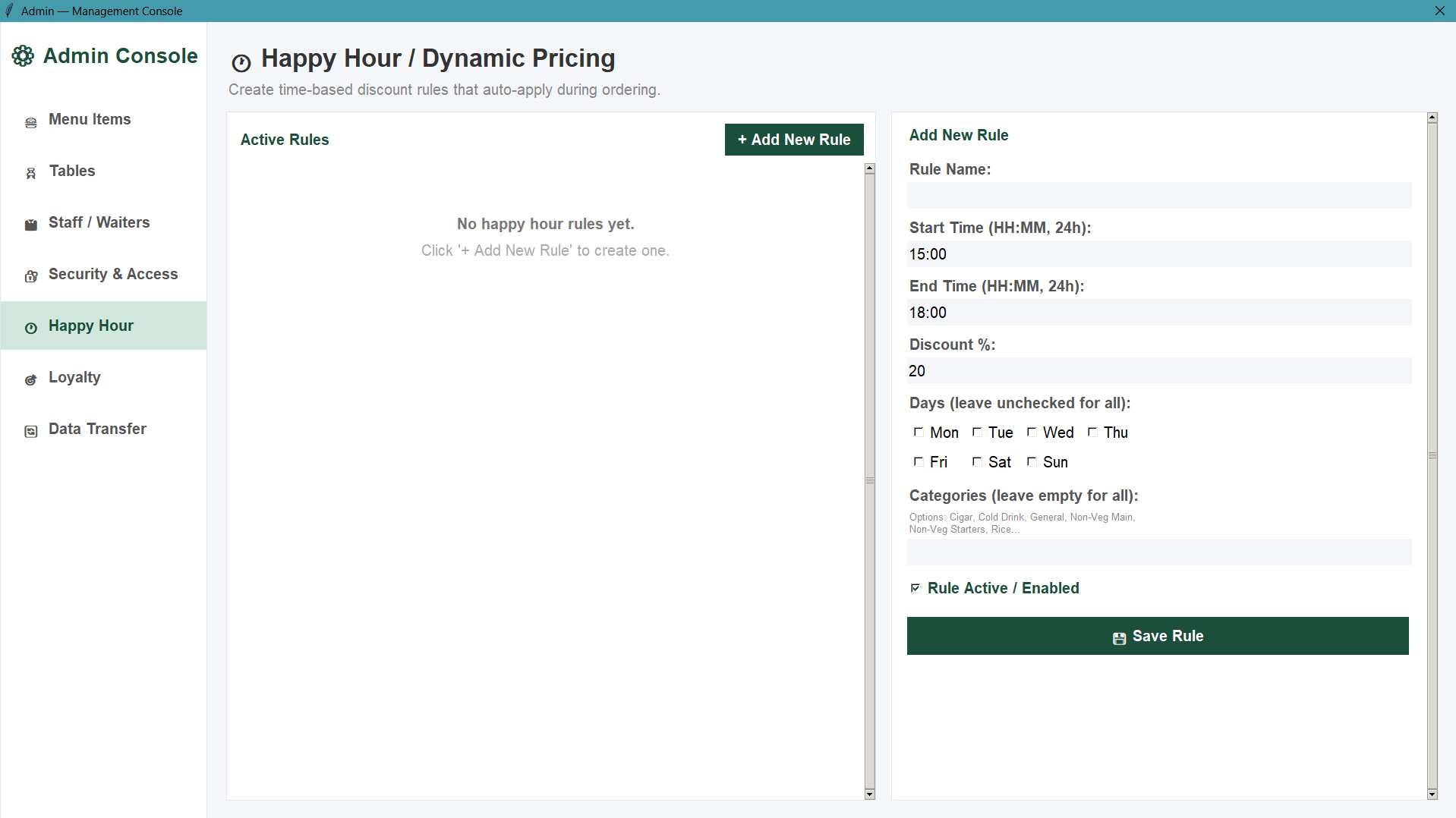 yBill AI Dynamic Pricing and Happy Hour Rules